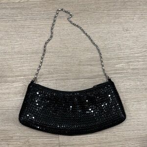 Black Sequin Chain Strap Evening Clutch